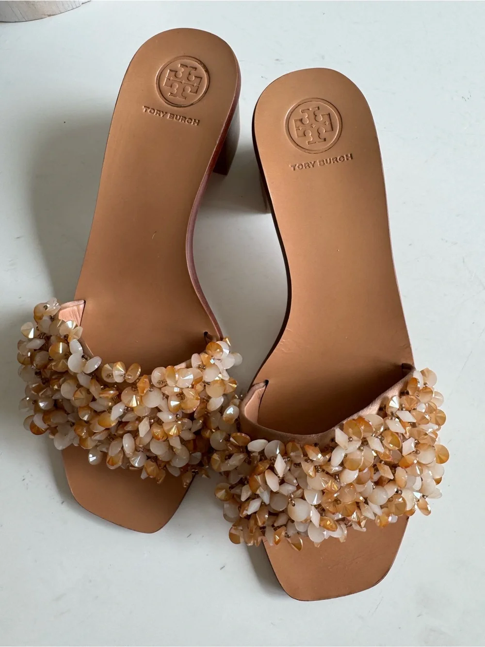 Tory Burch Embellished Beaded Heeled Sandals – Size 6.5